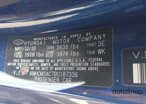 2011 Hyundai Accent Gs z USA, uszkodzony, nr VIN KMHCM3AC7BU187336